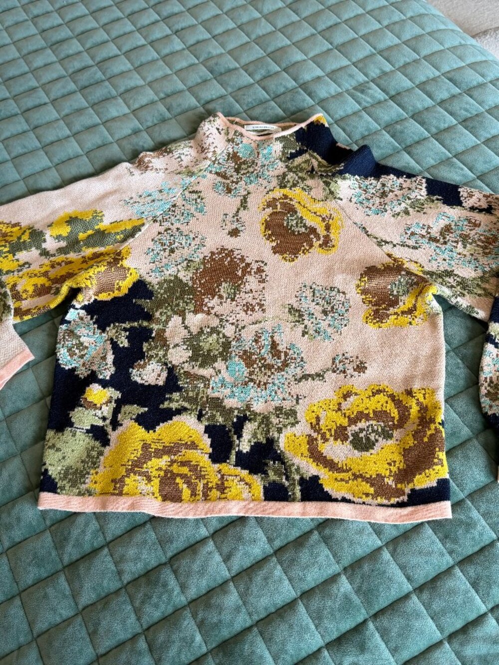 Size S Anthropologie Beatriz Floral Patterned Mock Neck Sweater